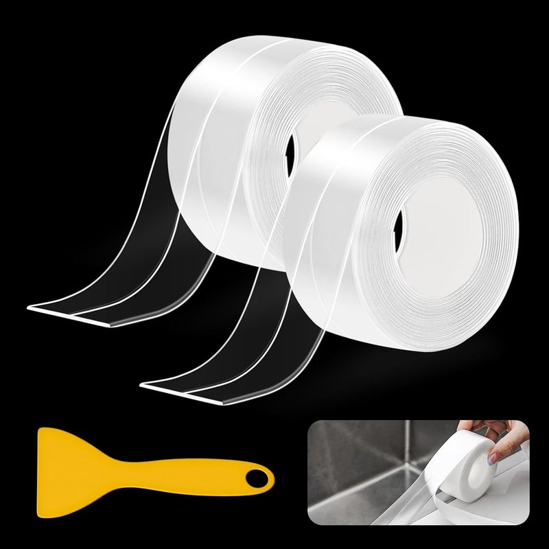 Fixmend Clear Caulk Tape, 2 Roll Transparent Caulk Strip Waterproof Self Adhesive, Caulking Sealant Tape for Kitchen, Countertop, Bathroom, Sink, Shower, Bathtub, Toilet Edge Protector(1.5" x 10.5Ft) - Image 1
